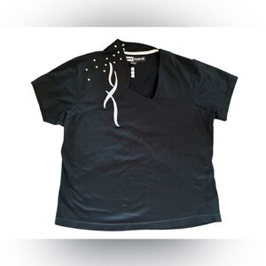 JAMIE SADOCK Top Large Black Studded Golf Cycling Athletic Asymmetrical Neck